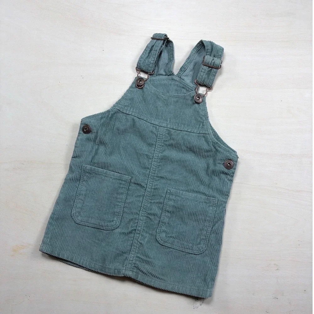 OshKosh Bgosh Toddler Girls 2T Sage Green blue Corduroy Jumper Overall Dress